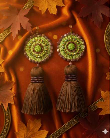 Háčkované  dizajnové náušnice "Sladká symfónia jesene"